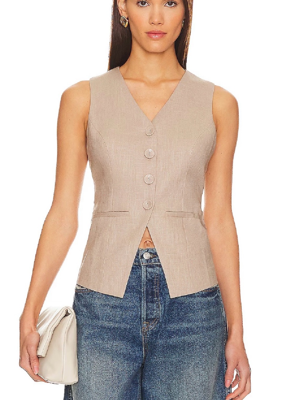 Revolve Beige Sleeveless Button Front Vest Top by Heartloom, XS, NWT